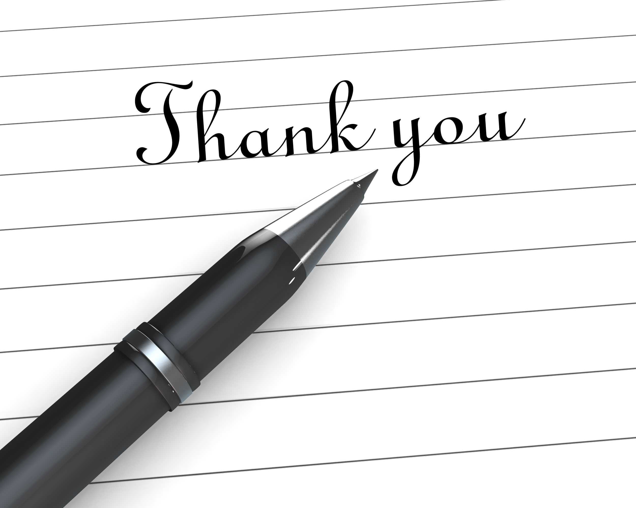0914 Thank You Note On Paper With Pen Stock Photo With Regard To Powerpoint Thank You Card Template