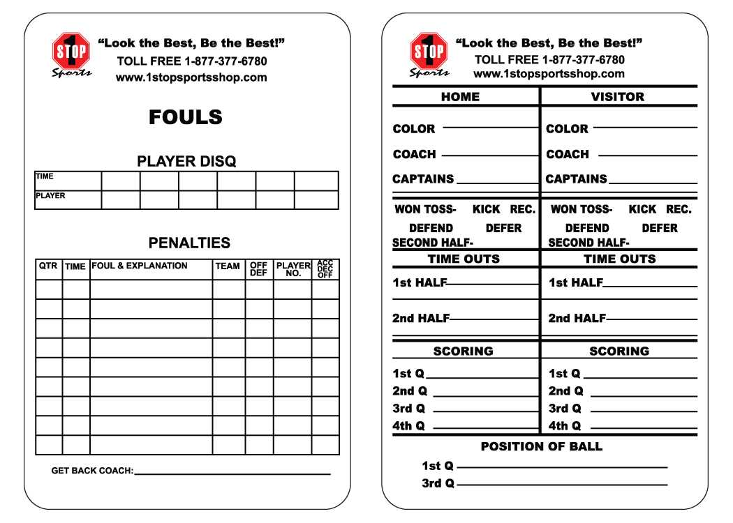 1 Stop Sports Reusable Football Game Card - 1 Stop Sports With Football Referee Game Card Template