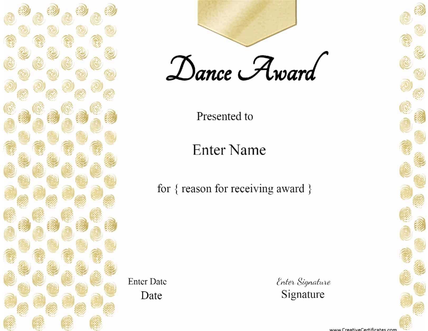13+ Dance Certificate Template | Free Printable Word & Pdf Intended For Dance Certificate Template