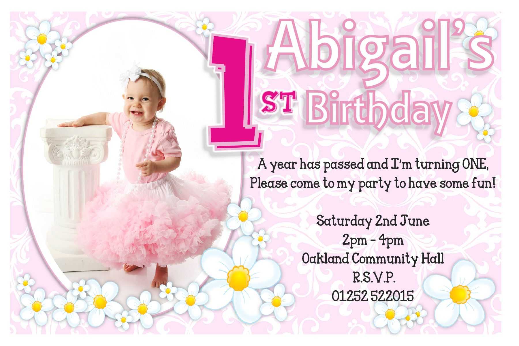 1St Birthday Invitations Girl Free Template : 1St Birthday Regarding First Birthday Invitation Card Template