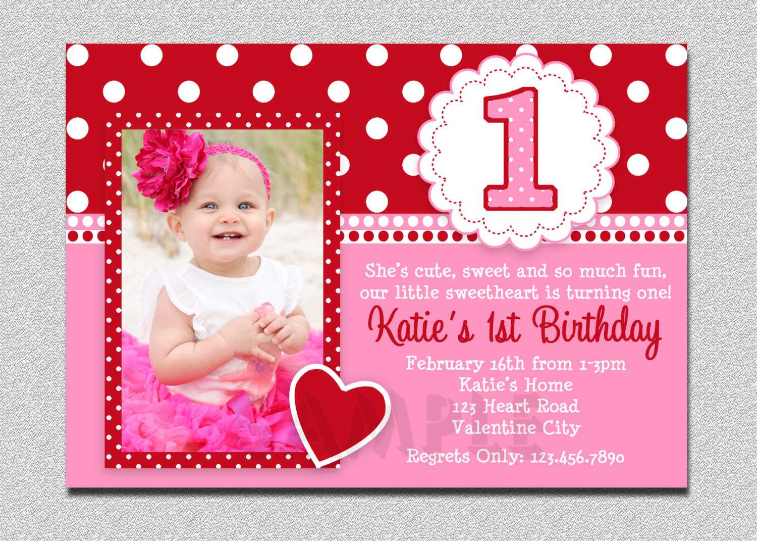 1St Birthday Invitations Girl Free Template : Valentines Pertaining To First Birthday Invitation Card Template