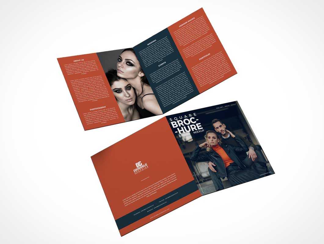 2 Panel Square Bi Fold Brochure Front & Back Psd Mockup With Two Fold Brochure Template Psd