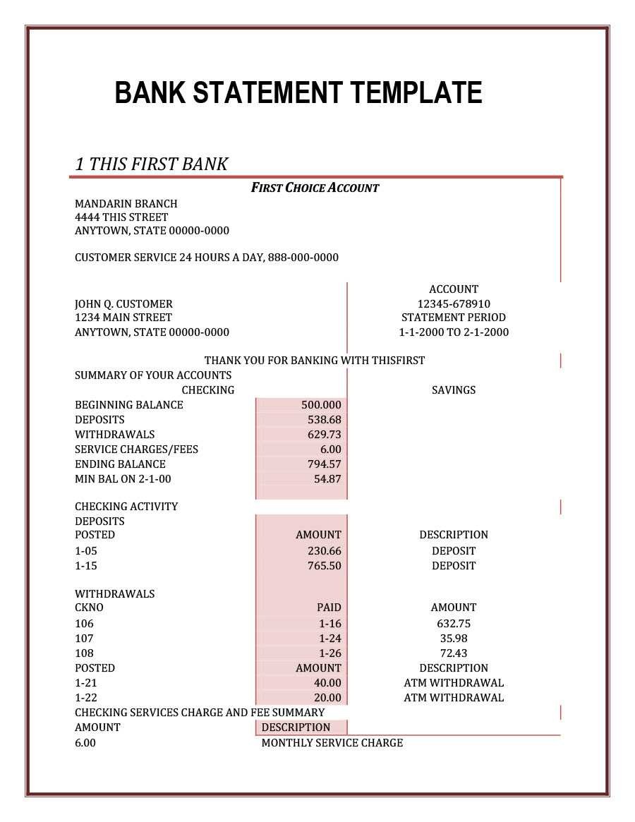 23 Editable Bank Statement Templates [Free] ᐅ Templatelab In Credit Card Statement Template