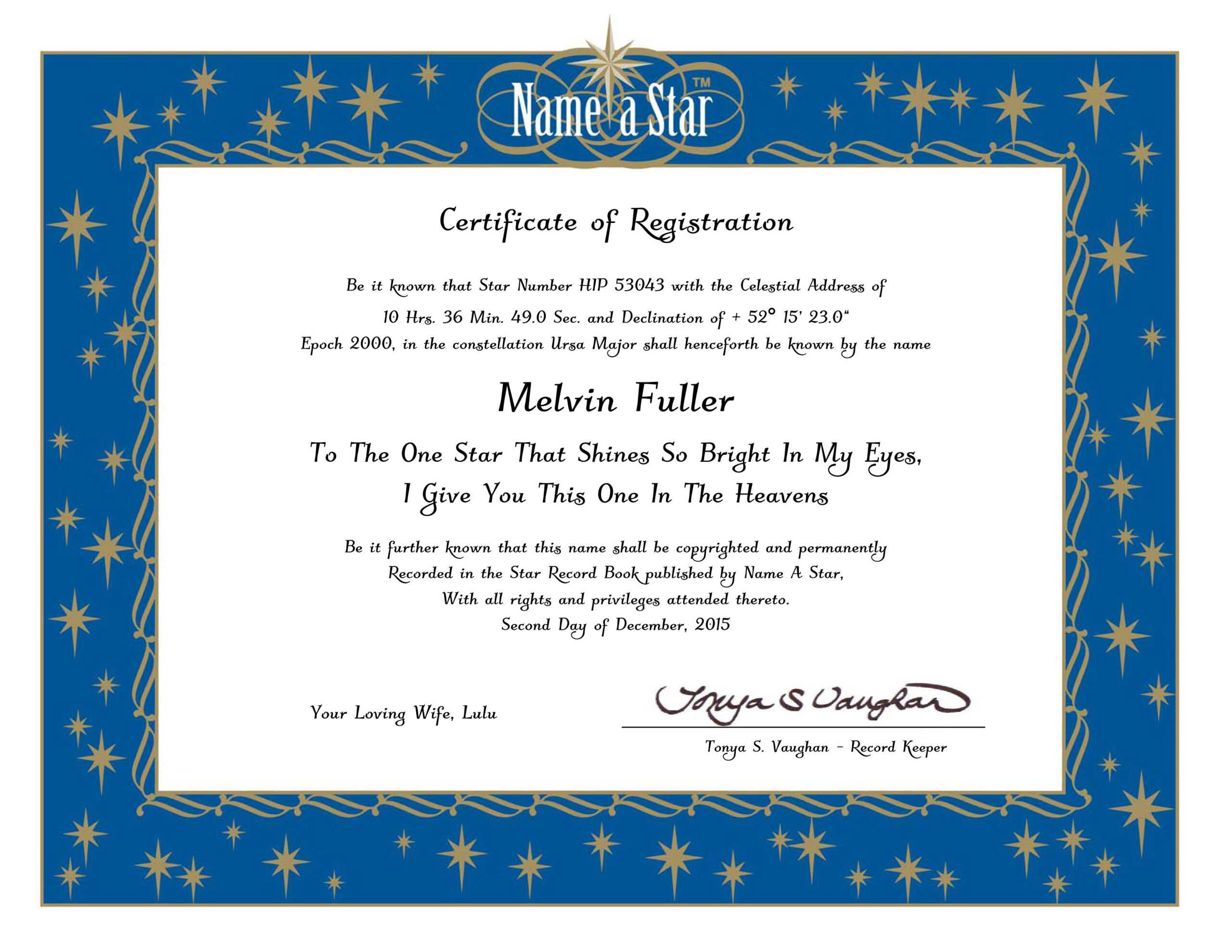 28+ [ Star Certificate Template ] | Shooting Star Specialty Throughout Star Naming Certificate Template