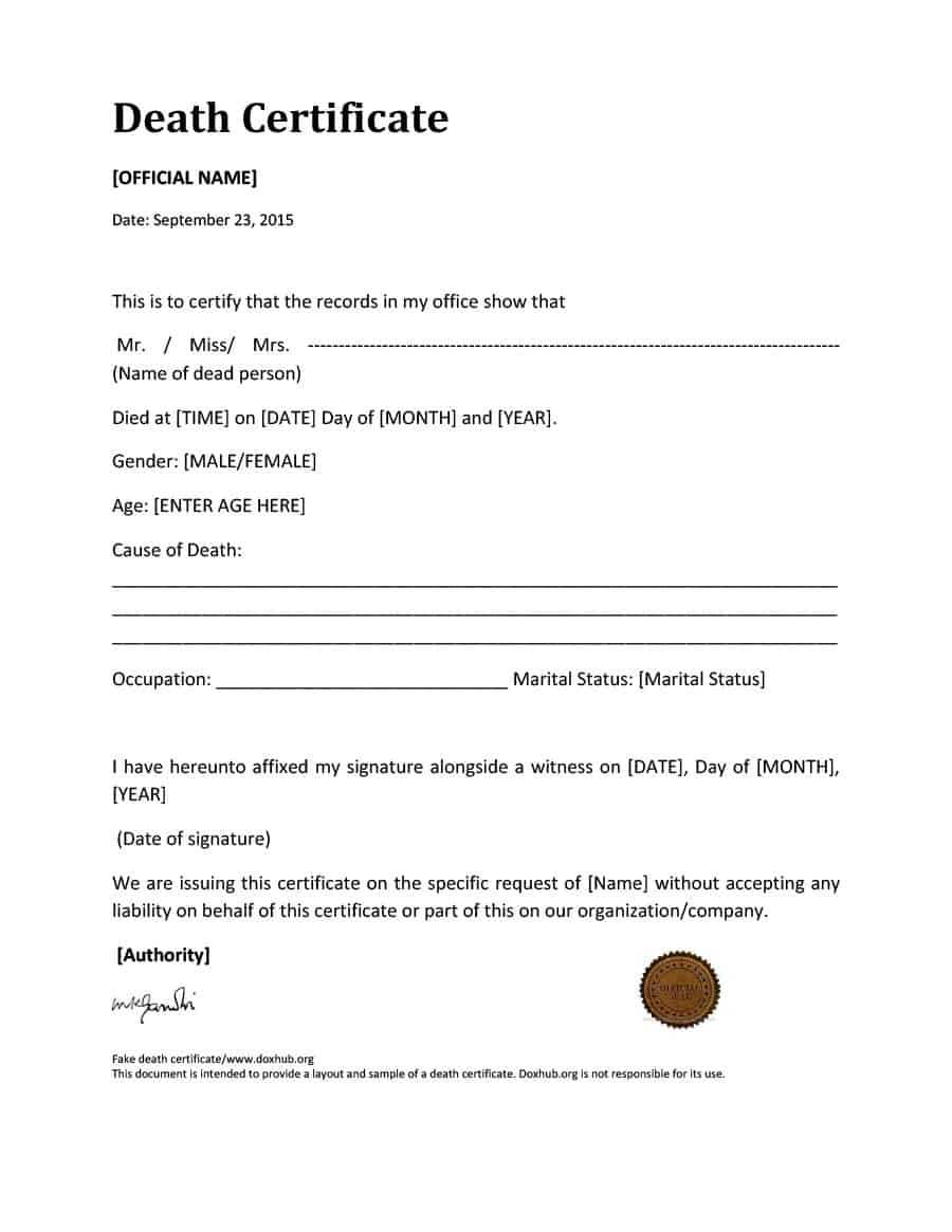 37 Blank Death Certificate Templates [100% Free] ᐅ Templatelab For Fake Medical Certificate Template Download