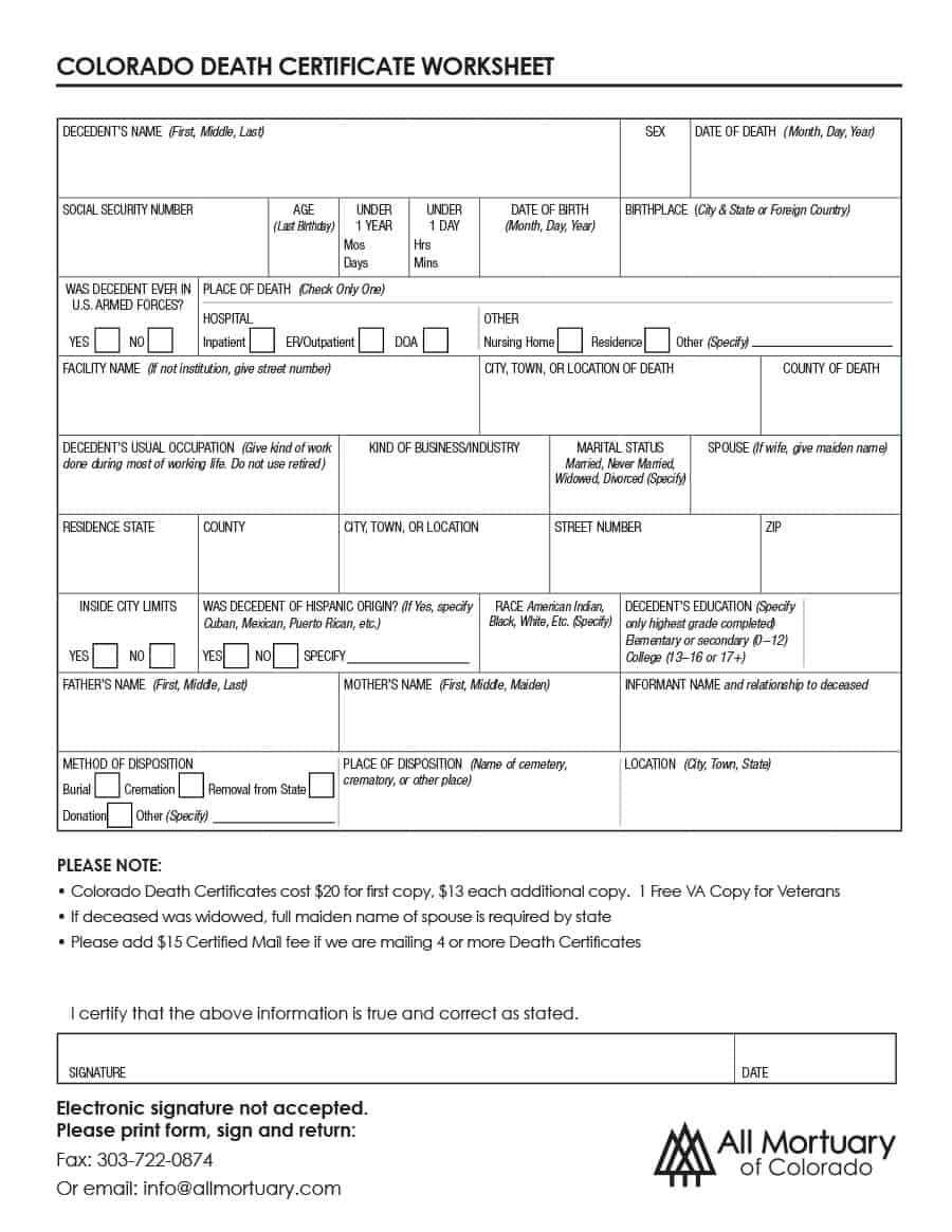 37 Blank Death Certificate Templates [100% Free] ᐅ Templatelab Intended For Fake Death Certificate Template