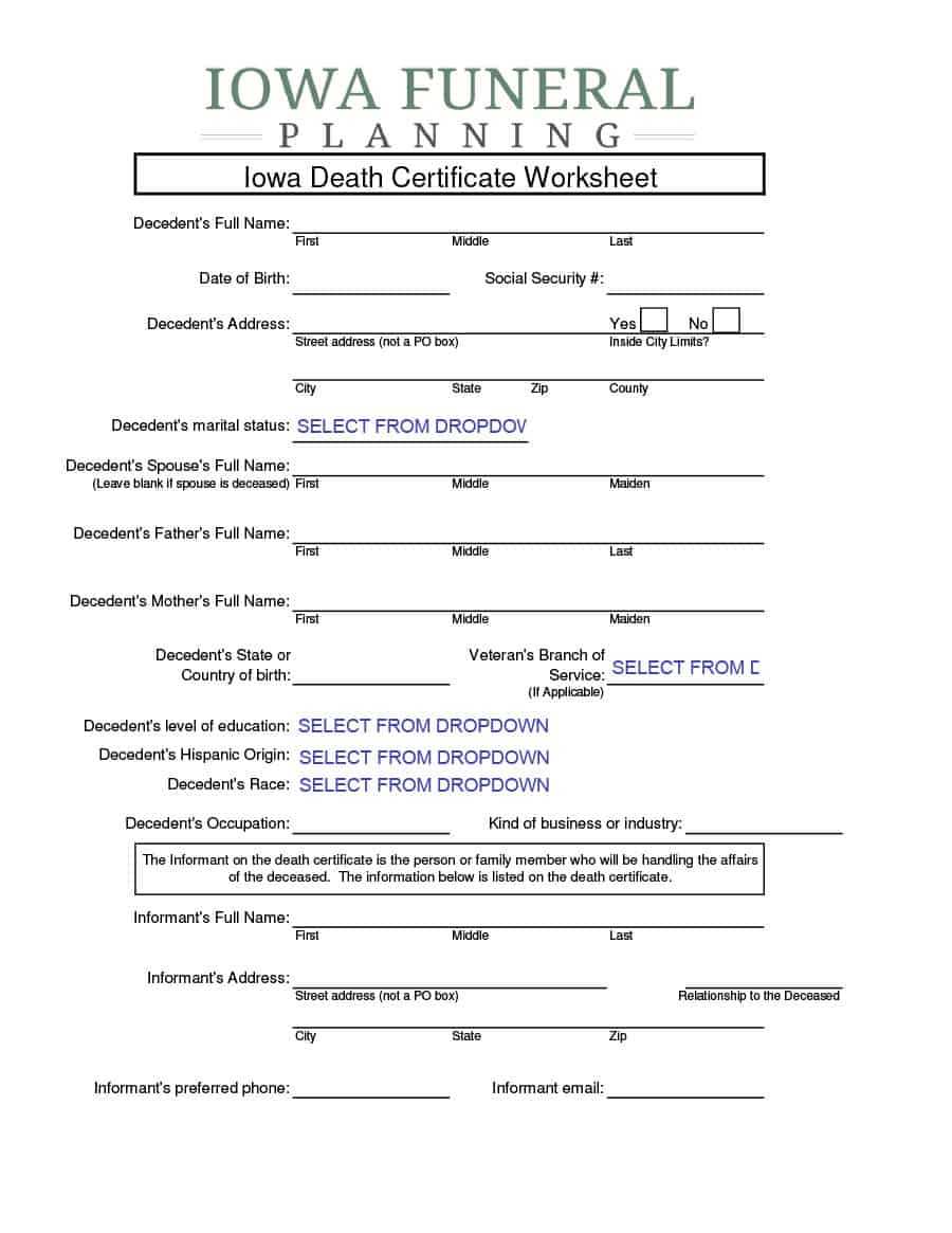 37 Blank Death Certificate Templates [100% Free] ᐅ Templatelab With Mock Certificate Template
