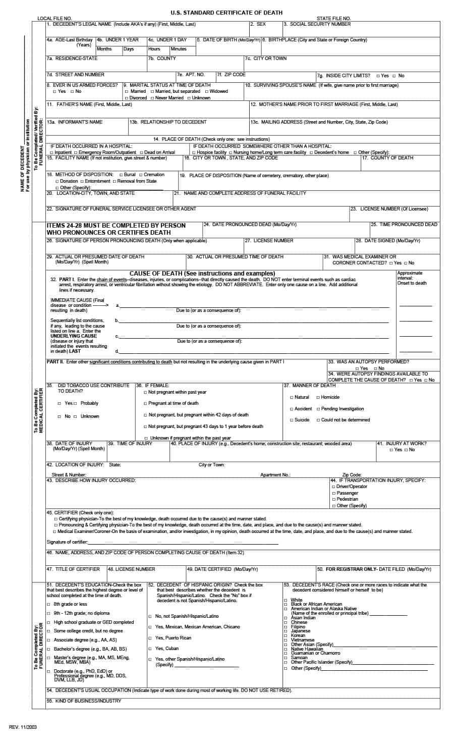 37 Blank Death Certificate Templates [100% Free] ᐅ Templatelab Within Baby Death Certificate Template