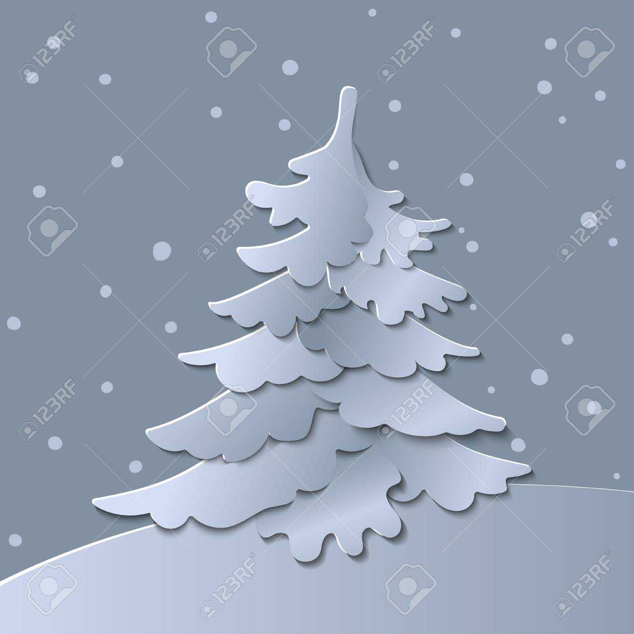 3D Abstract Paper Cut Illustration Of Christmas Tree. Vector.. In 3D Christmas Tree Card Template