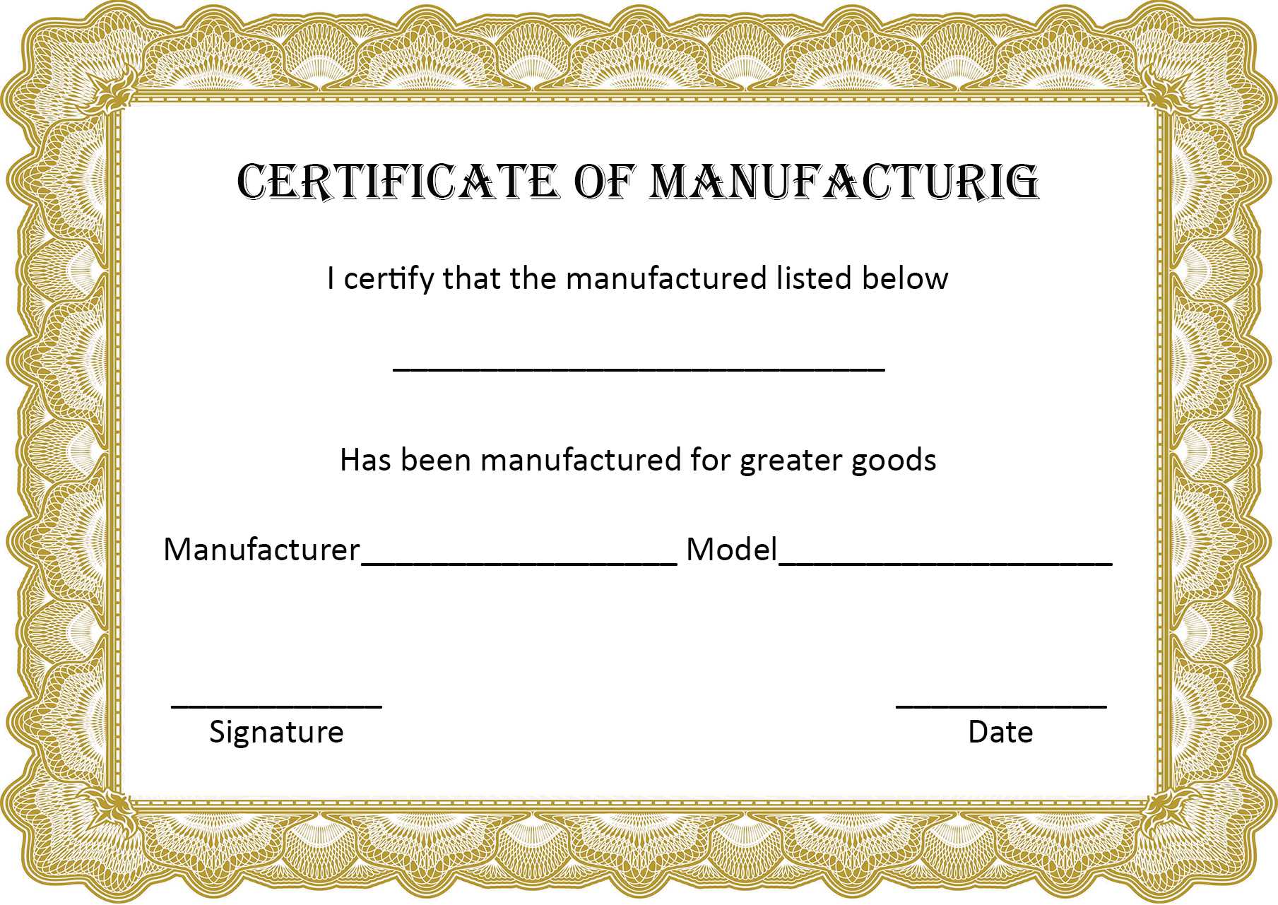 4+ Printable Certificate Of Manufacture Template With Certificate Of Manufacture Template