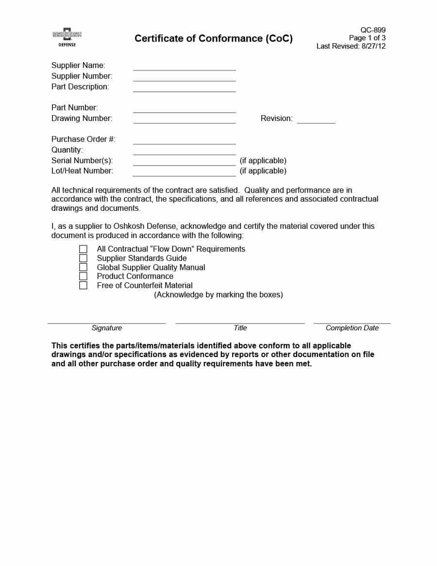 40 Free Certificate Of Conformance Templates & Forms ᐅ Throughout Practical Completion Certificate Template Uk