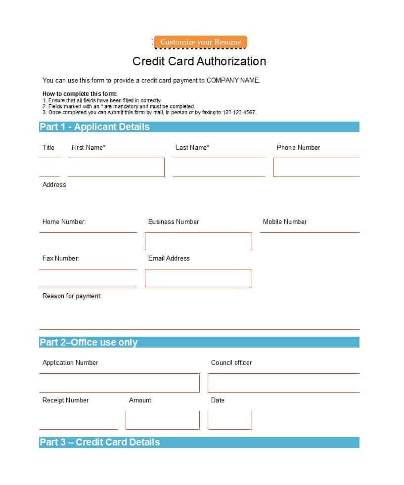 41 Credit Card Authorization Forms Templates {Ready To Use} With Credit Card Payment Form Template Pdf