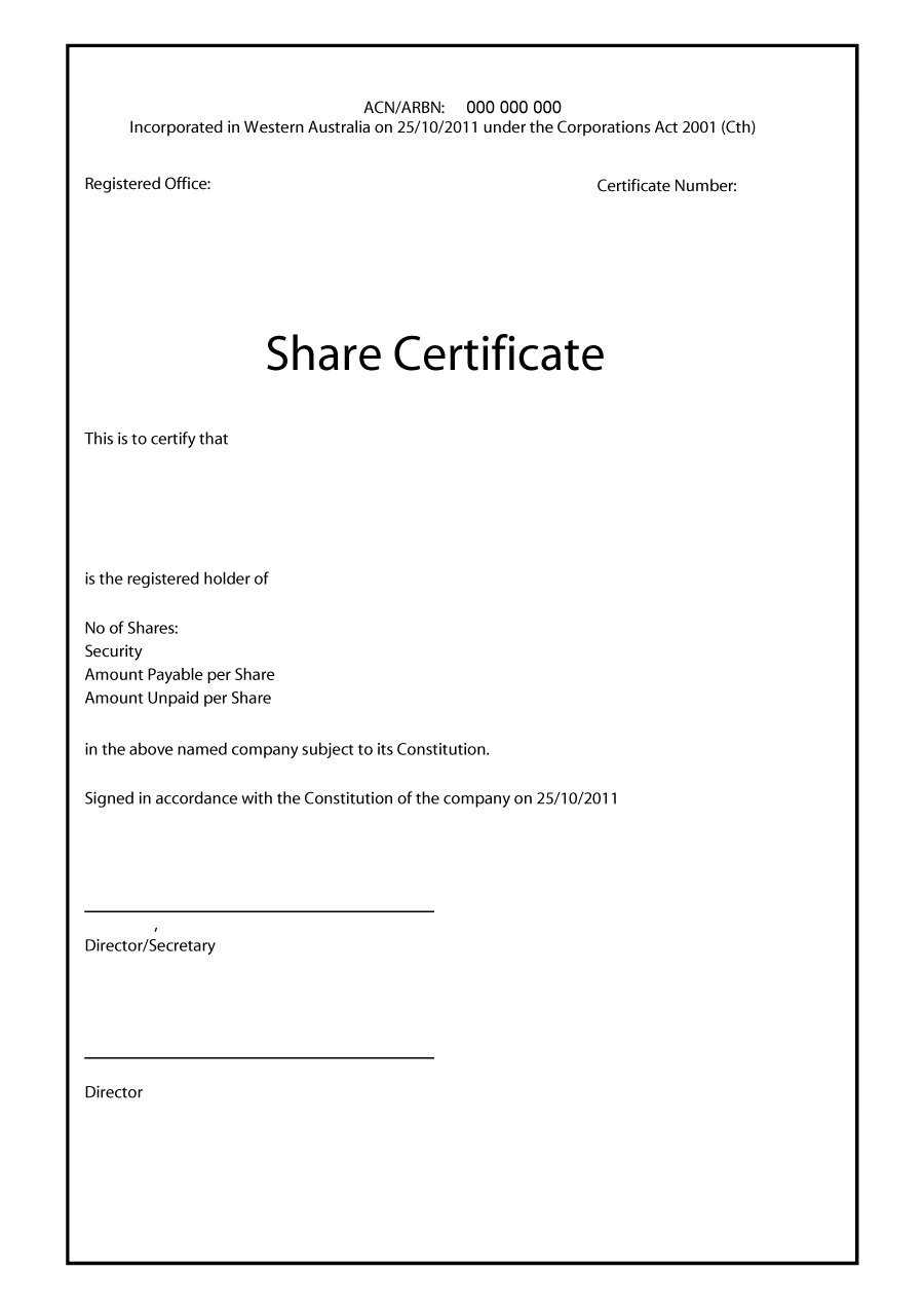 41 Free Stock Certificate Templates (Word, Pdf) - Free Within Share Certificate Template Australia