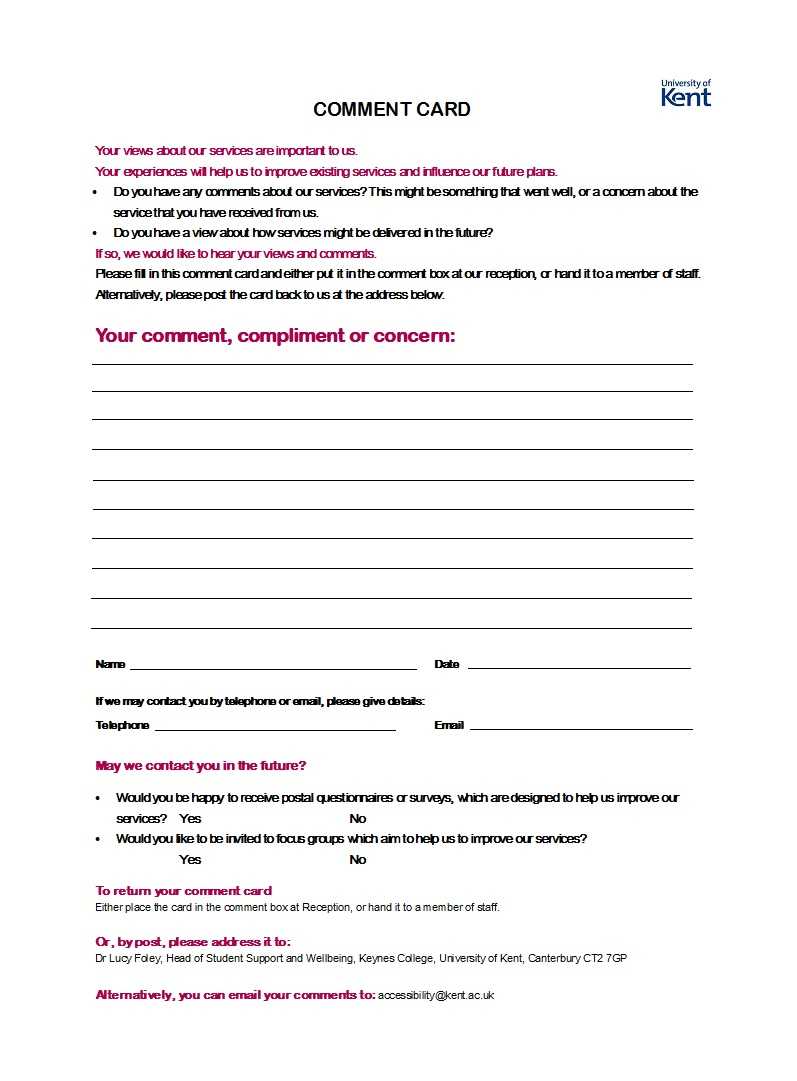 50 Printable Comment Card & Feedback Form Templates ᐅ Pertaining To Survey Card Template