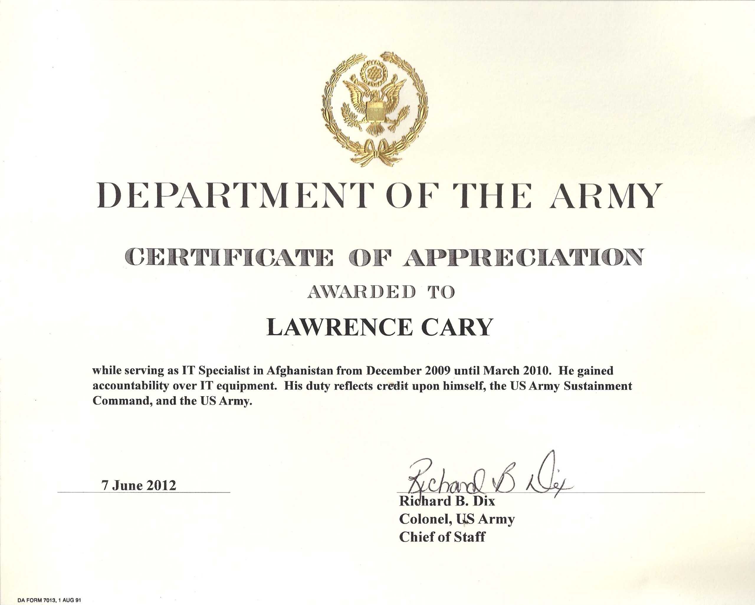 6+ Army Appreciation Certificate Templates – Pdf, Docx With Regard To Officer Promotion Certificate Template