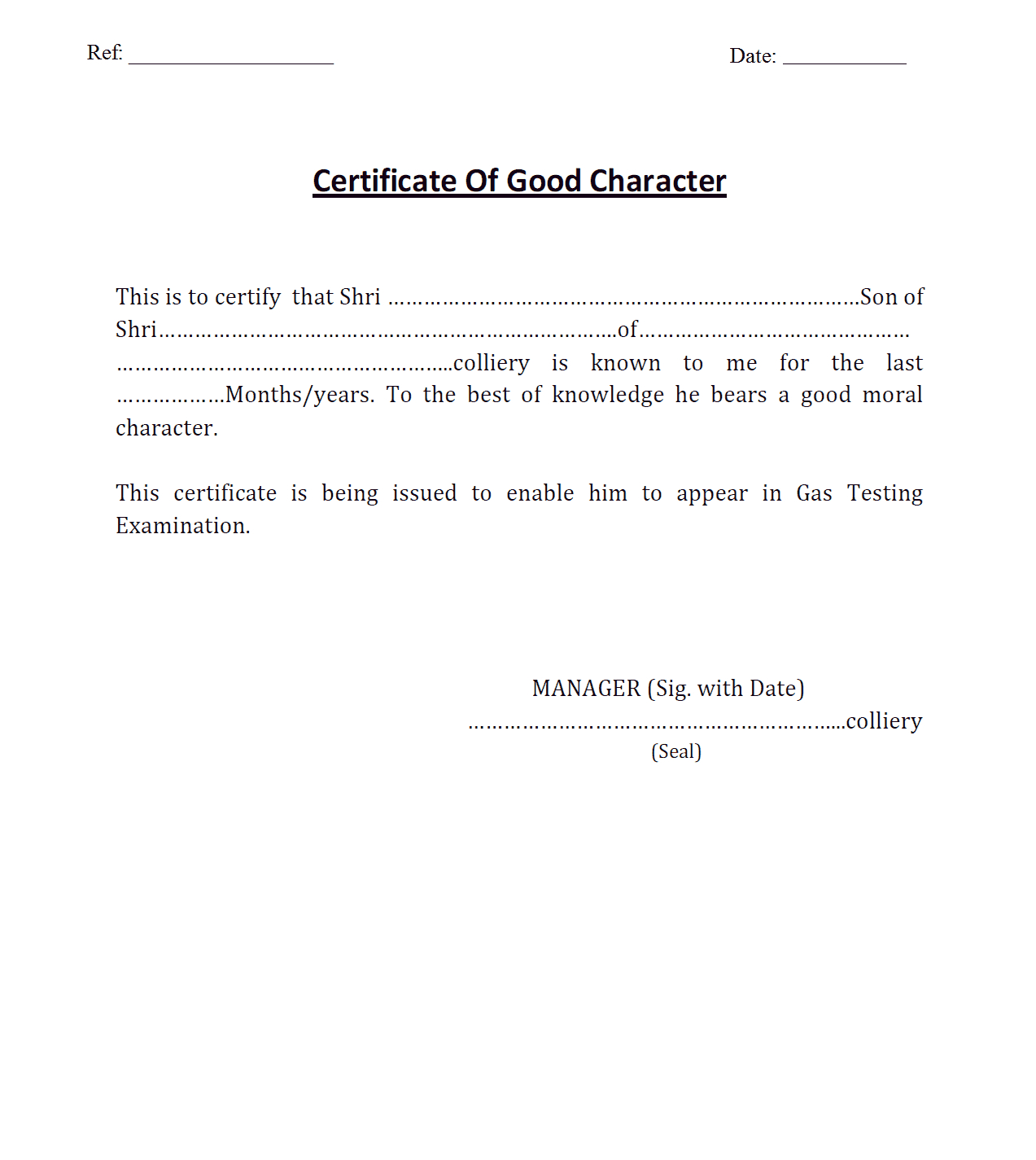 7+ Character Certificate Templates – Word Excel Samples In Good Conduct Certificate Template