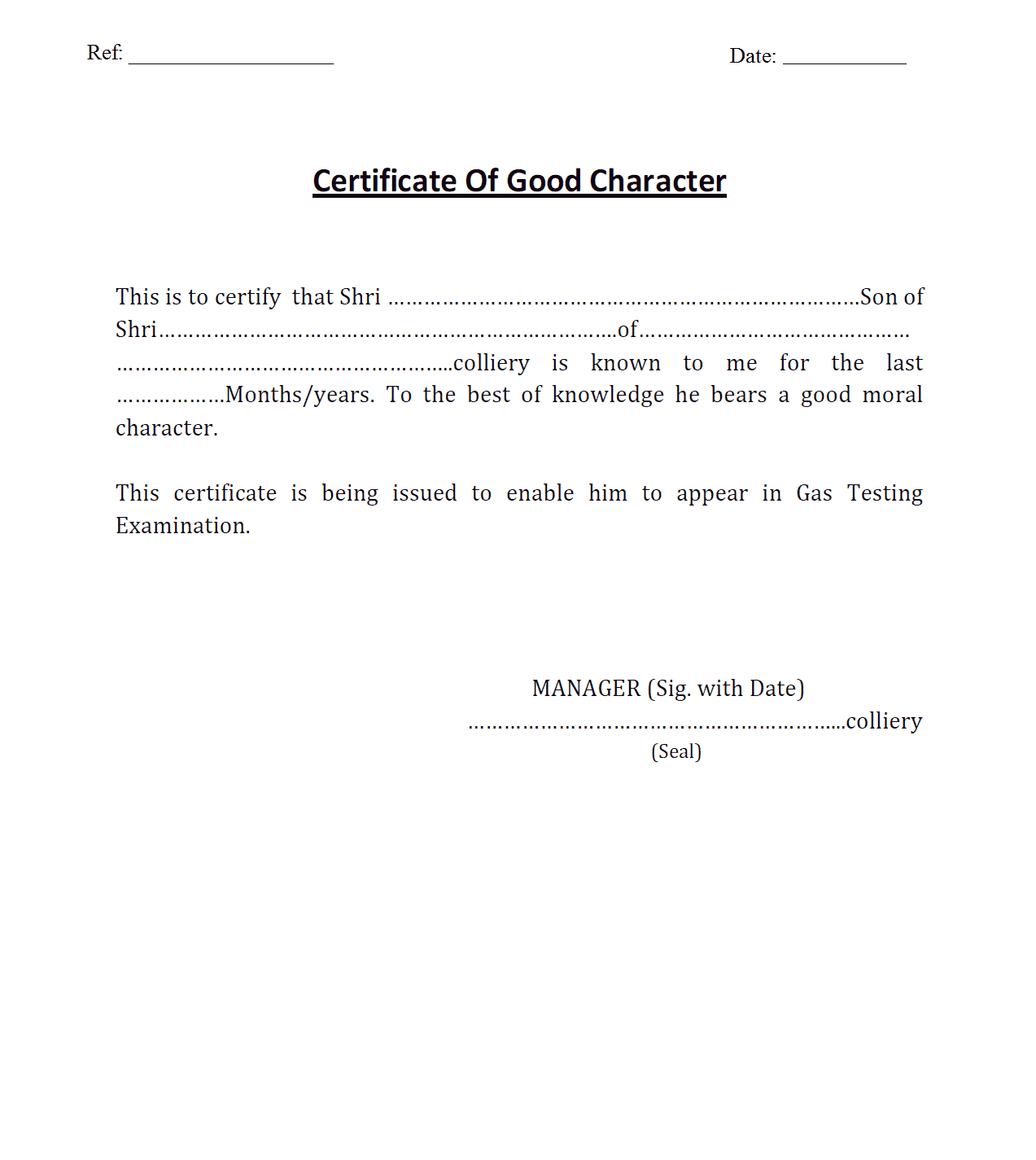 7+ Character Certificate Templates – Word Excel Samples Intended For Good Job Certificate Template