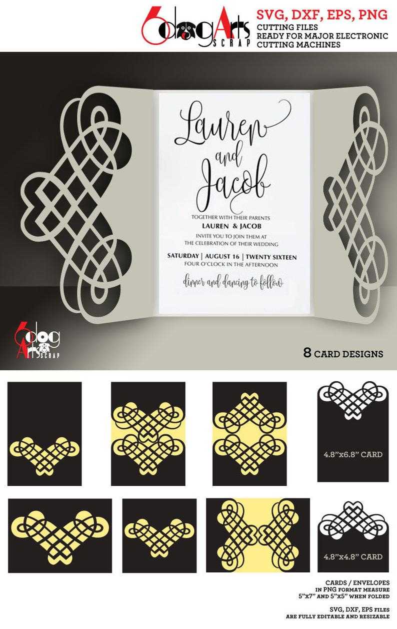 8 Calligraphic Lace Card Templates Digital Cut Svg Dxf Files Wedding  Invitation Stationery Cuttable Download Silhouette Cameo Cricut Jb 881 Regarding Silhouette Cameo Card Templates