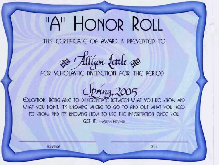 8 Printable Honor Roll Certificate Templates Samples Doc Pdf In Honor