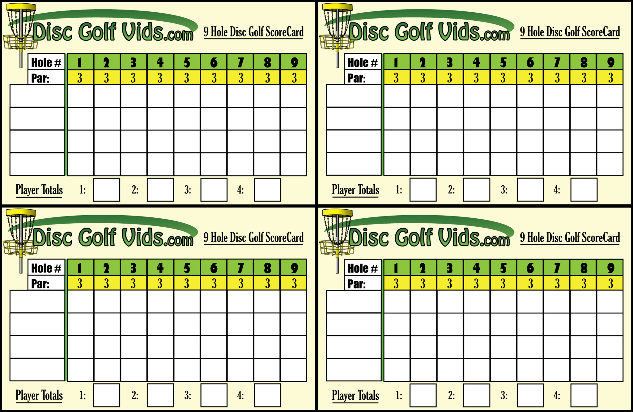 Disc Golf Scorecard Printable