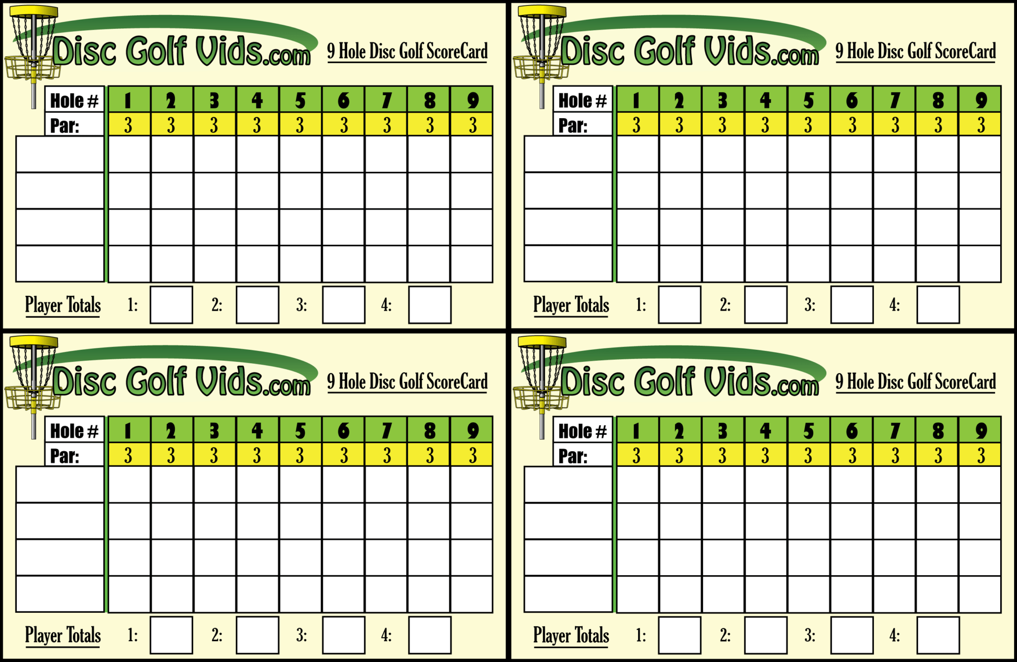 score sheet for card game golf