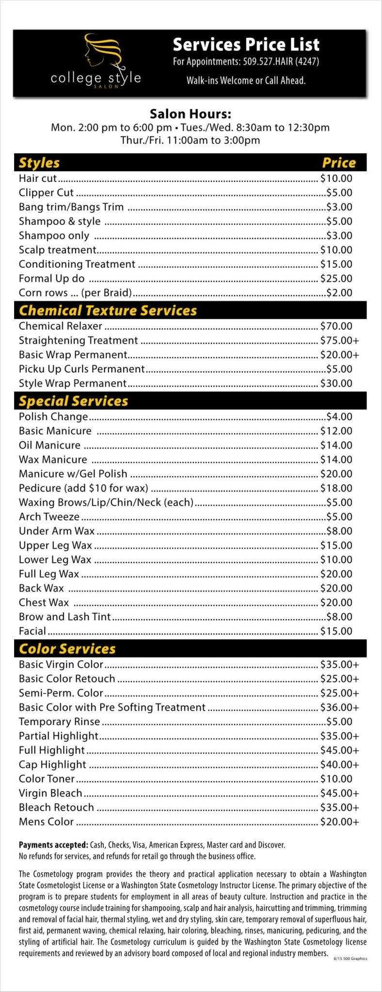 9+ Salon Price List Templates | Free Samples, Examples Inside Rate Card Template Word