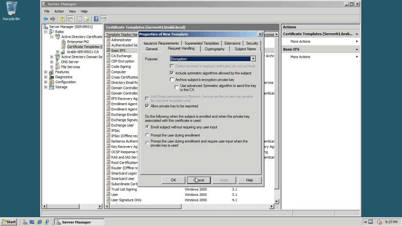 Act 11 3 Creating An Efs Certificate Template In Active Directory Certificate Templates
