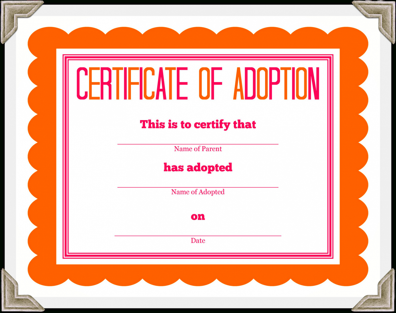 Adoption Certificate Template – Certificate Templates Pertaining To Adoption Certificate Template
