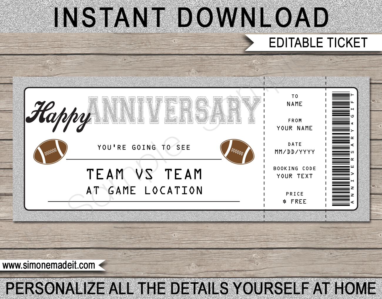 Anniversary Football Gift Tickets Pertaining To Anniversary Certificate Template Free