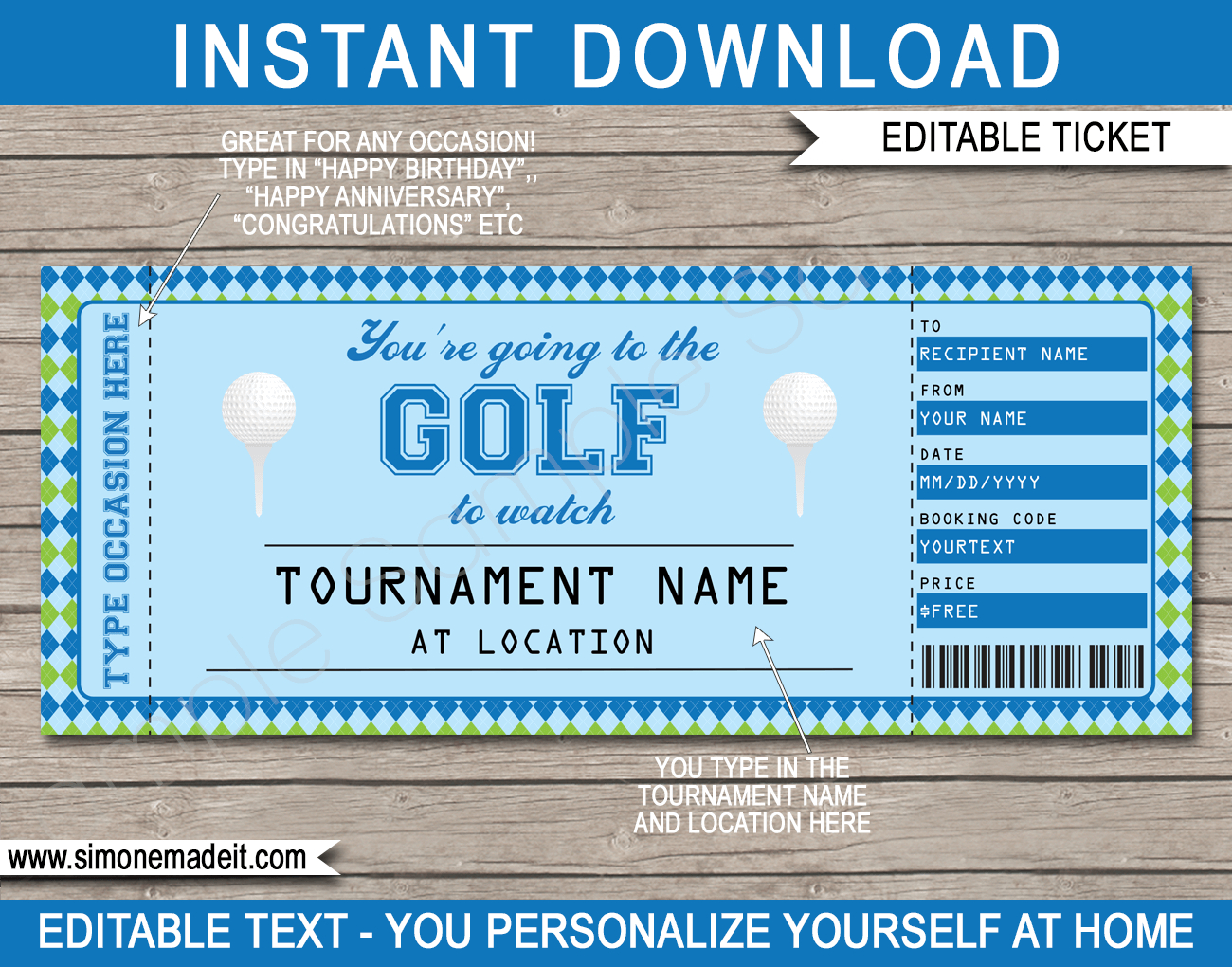 Any Occasion Golf Gift Tickets With Golf Certificate Template Free