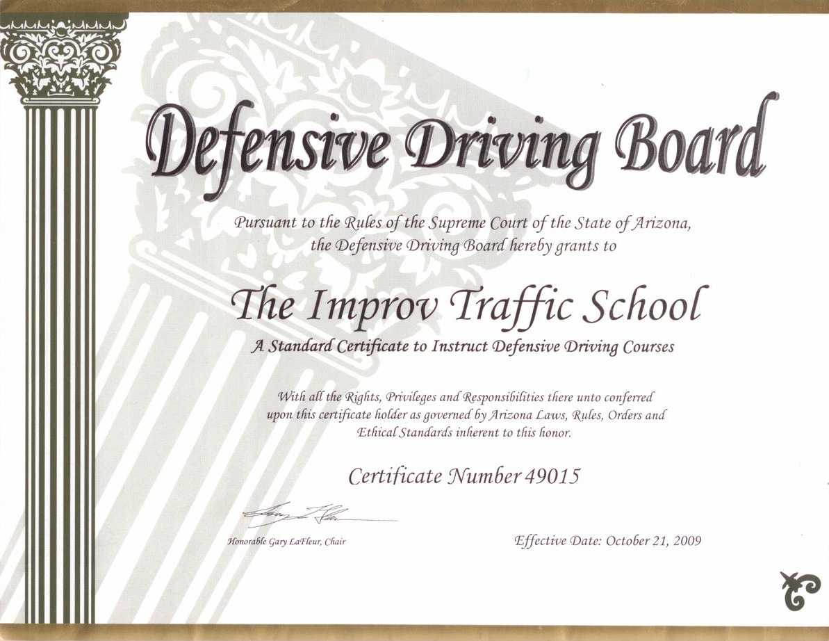 Arizona Defensive Driving Schoolimprov Inside Safe Driving Certificate Template