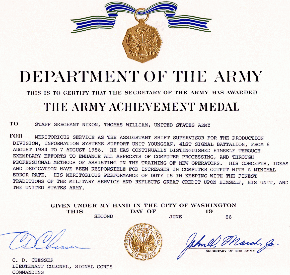 Army Achievement Medal Intended For Army Certificate Of Achievement Template