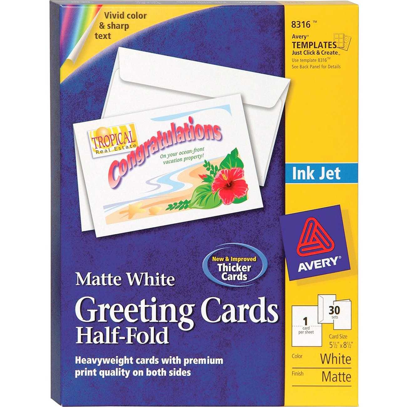 Avery® Half Fold Greeting Cards, Matte, 5 1/2" X 8 1/2", 30 Cards/envelopes  (8316) – 8 1/2" X 5 1/2" – Matte – 30 / Box – White In Quarter Fold Greeting Card Template