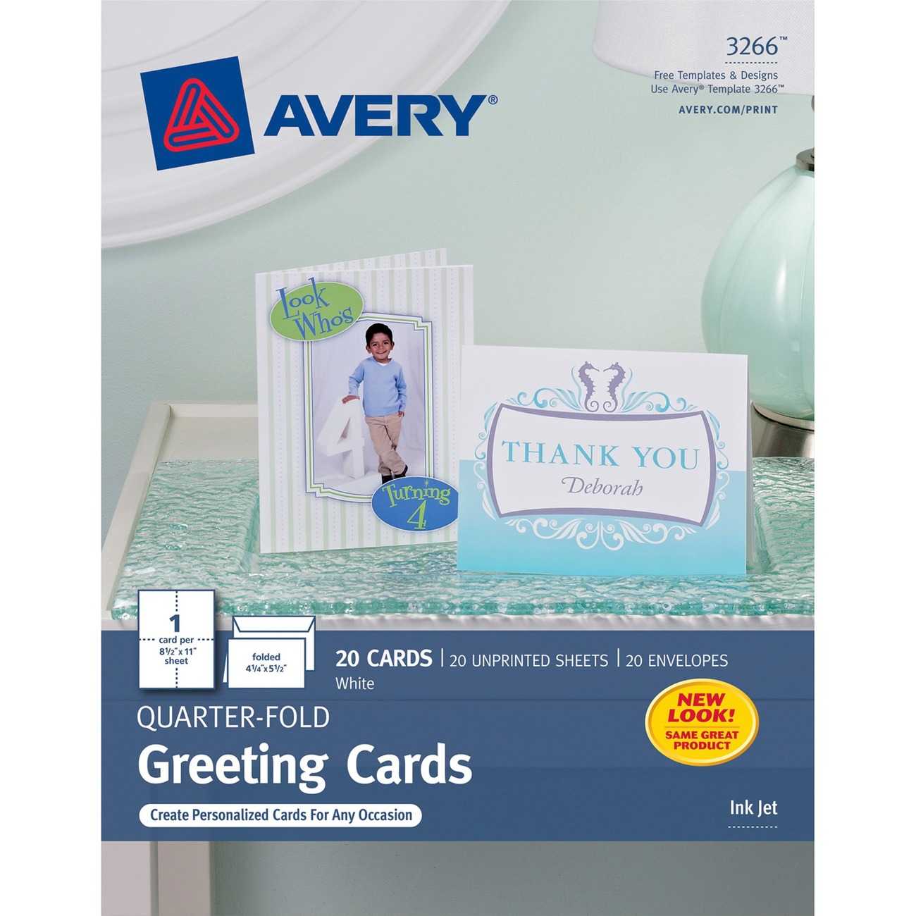 Avery® Quarter Fold Greeting Cards, Matte, 4 1/4" X 5 1/2", 20  Cards/envelopes (3266) – 4 1/4" X 5 1/2" – Matte – 20 / Pack – White Inside Quarter Fold Card Template