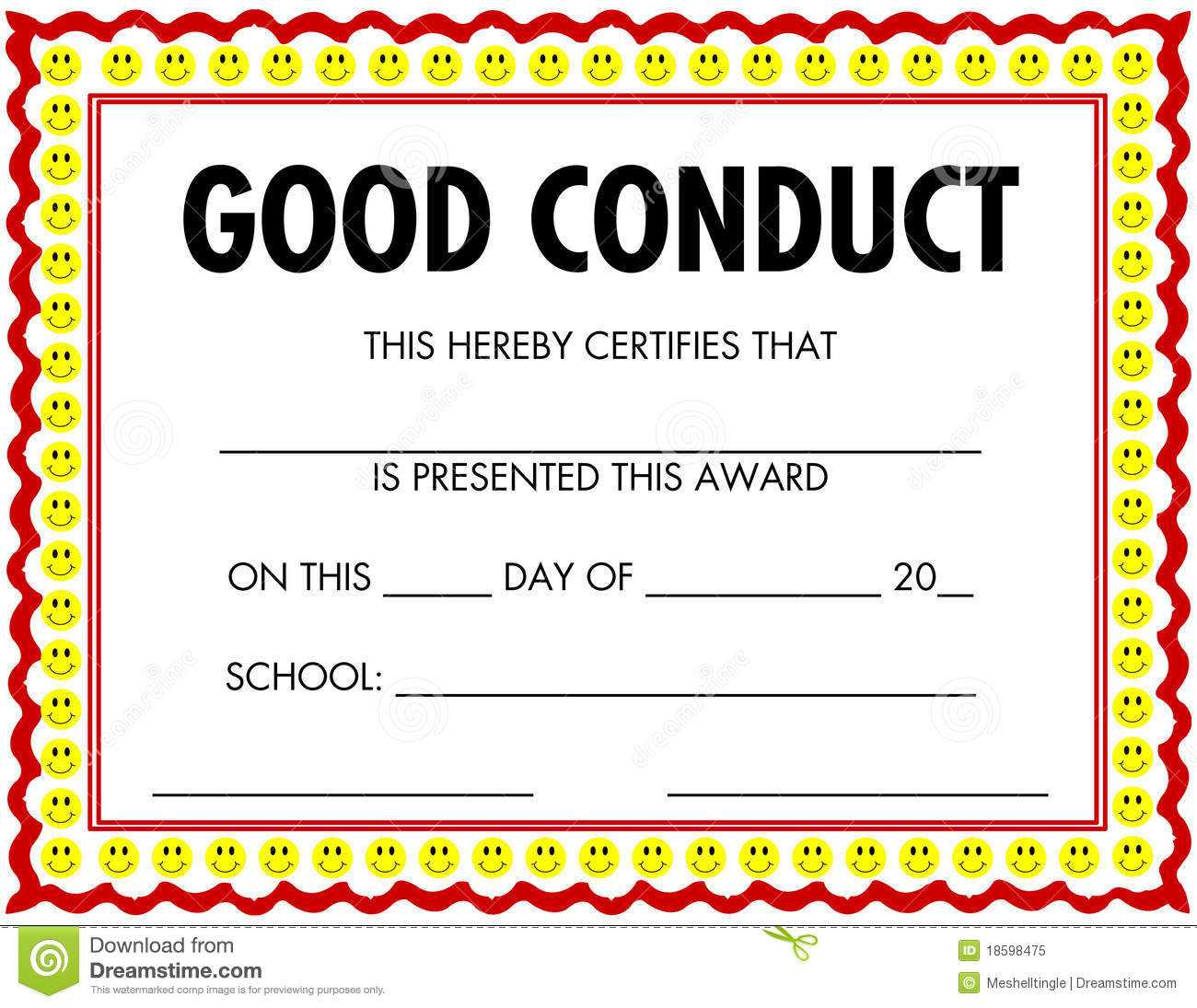 Award Certificate Good Conduct Stock Vector – Illustration In Good Conduct Certificate Template