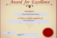 Award For Excellence Certificate | Templates At with Award Of Excellence Certificate Template