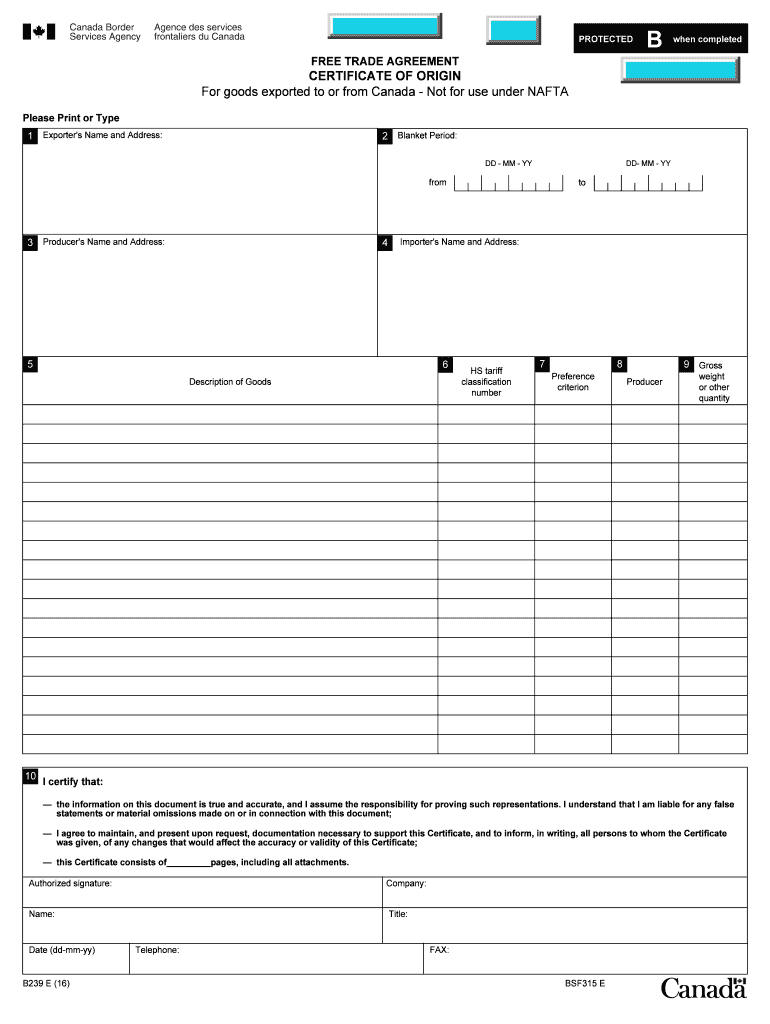 B232E – Fill Online, Printable, Fillable, Blank | Pdffiller With Regard To Nafta Certificate Template