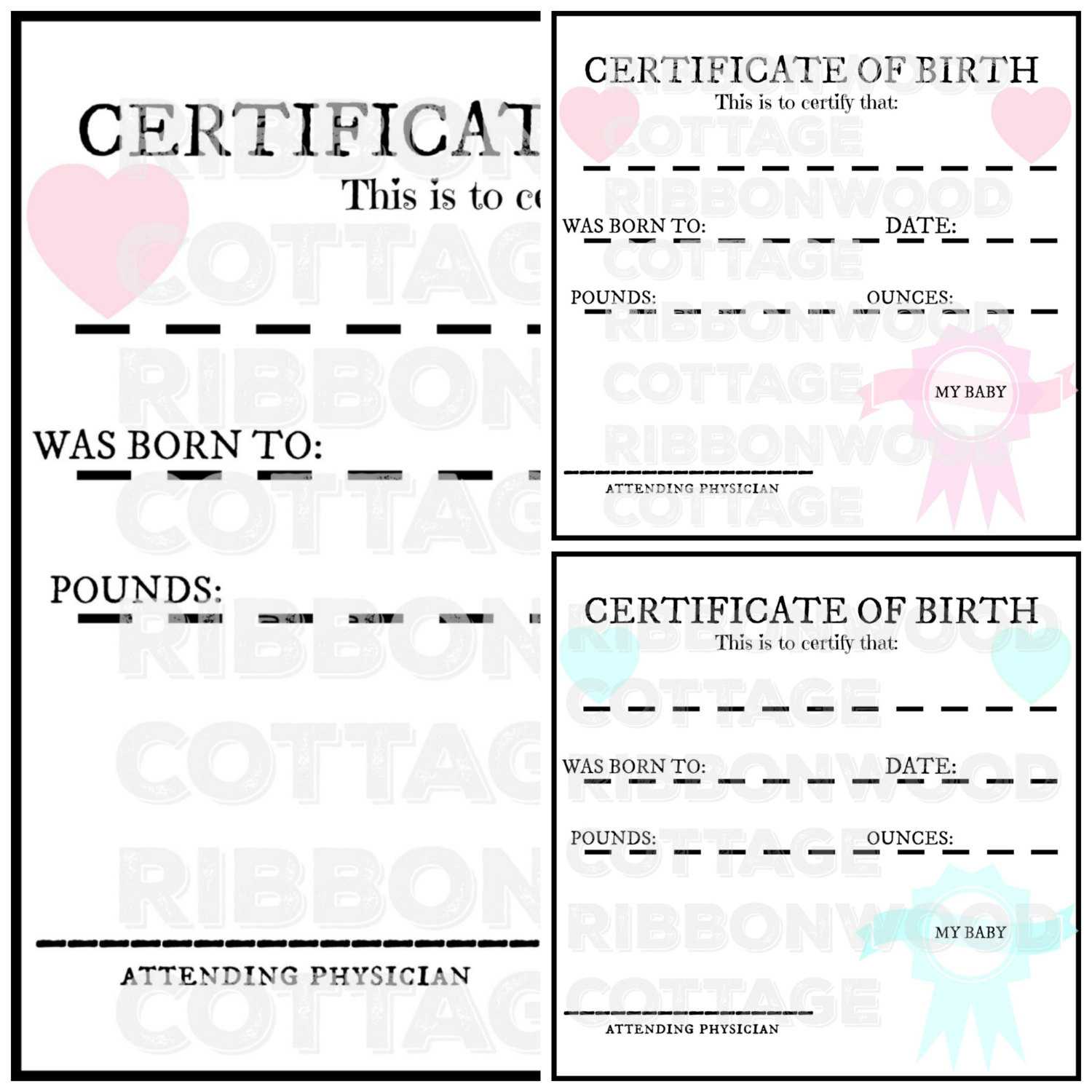 Baby Doll Printable Birth Certificates  Pink And Blue Regarding Baby Doll Birth Certificate Template