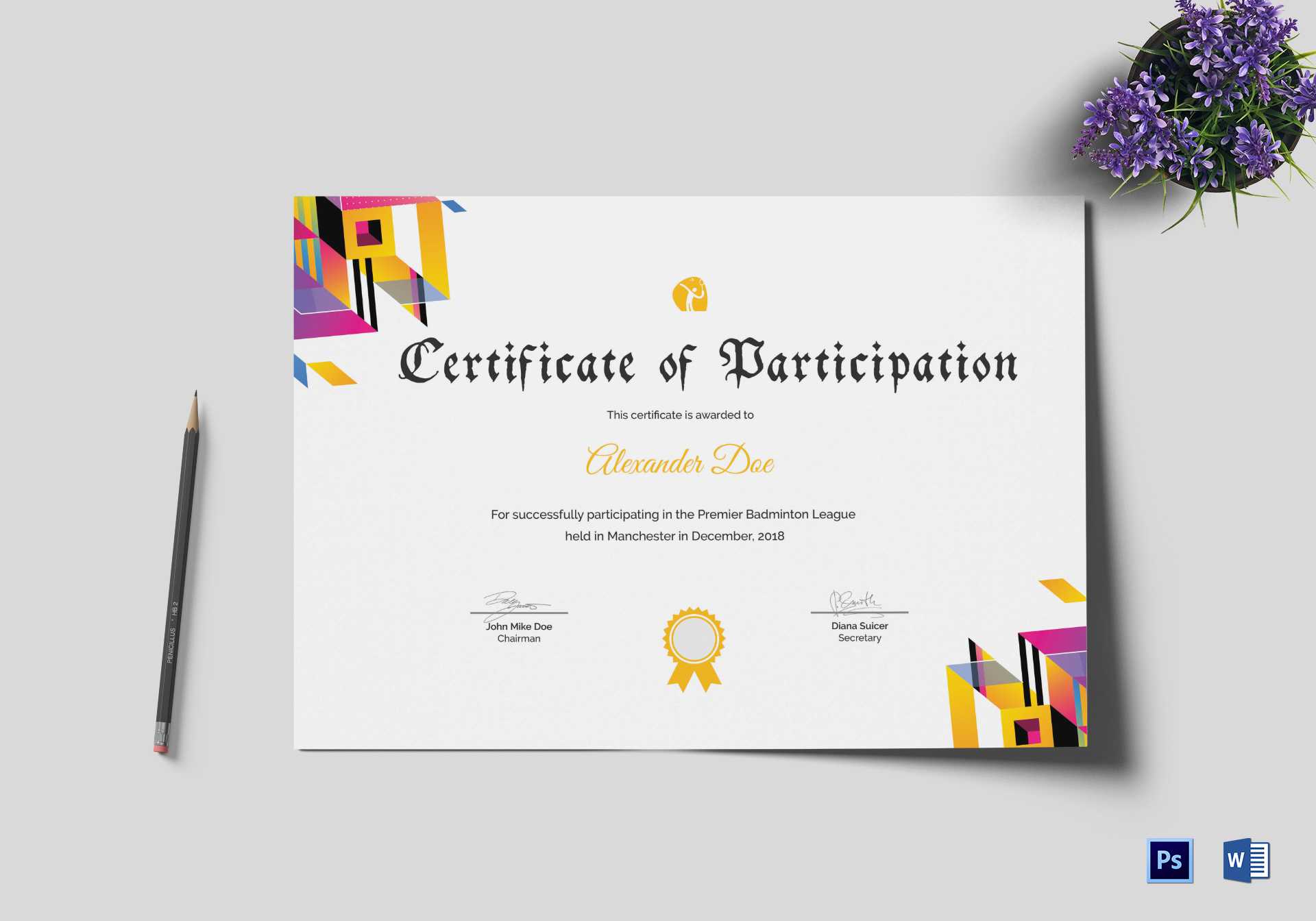 Badminton Participation Certificate Template For Certificate Of Participation Word Template