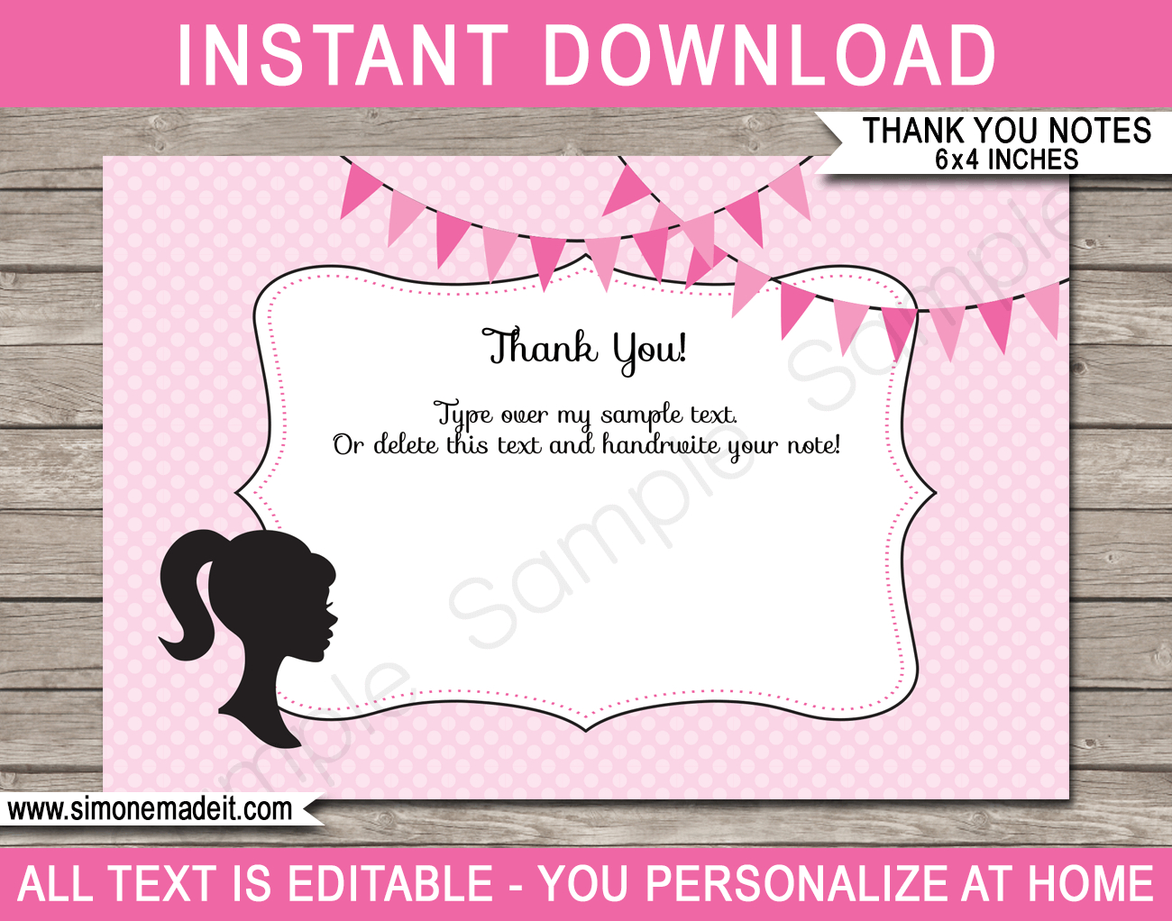 Barbie Party Thank You Cards Template Regarding Thank You Note Cards Template