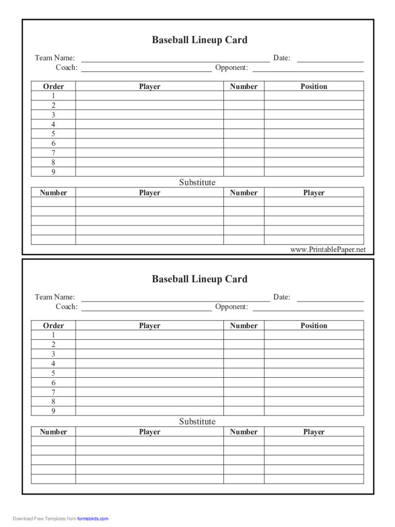 Baseball Lineup Card Free Download Within Free Baseball Lineup Card Template