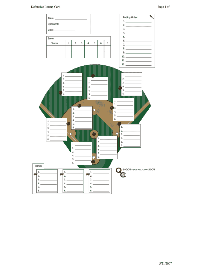 Baseball Lineup Template Fillable – Fill Online, Printable In Softball Lineup Card Template
