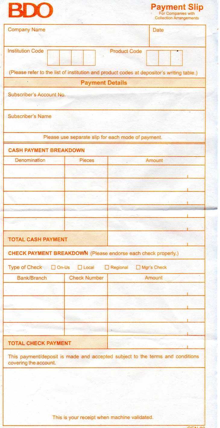 Bdo Payment Slip (Sample) – Banking 30759 With Regard To Credit Card Payment Slip Template