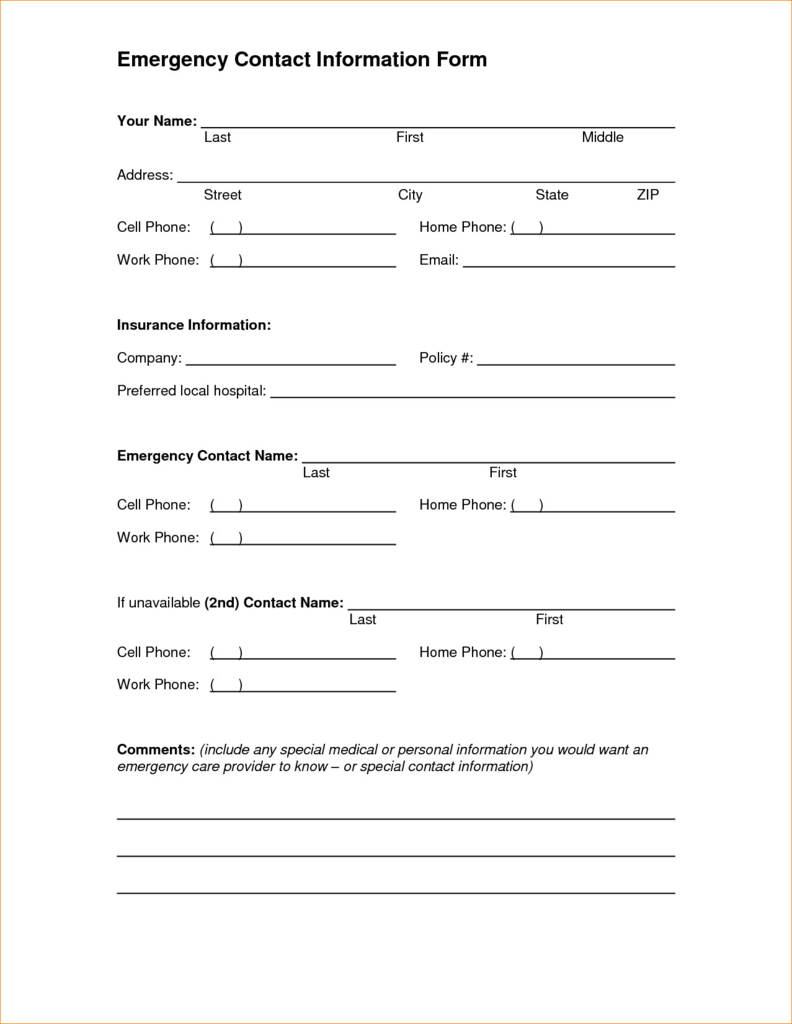 Best Of Free Emergency Contact Form Template For Employees Inside Emergency Contact Card Template