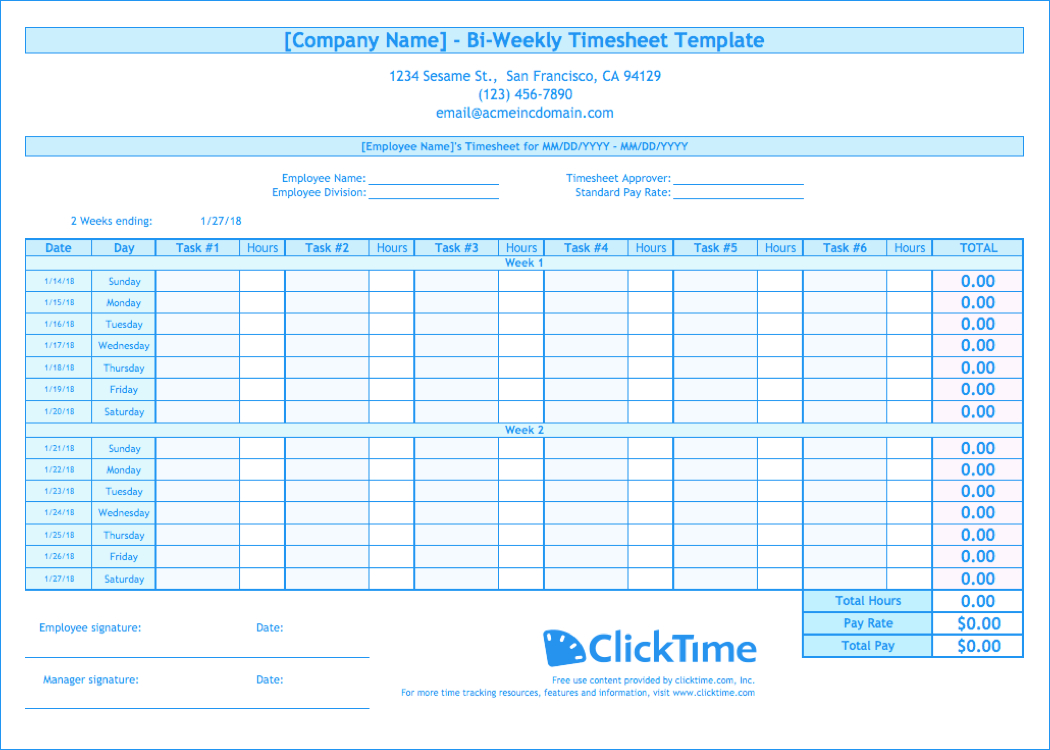Bi Weekly Timesheet Excel – Dalep.midnightpig.co In Weekly Time Card Template Free
