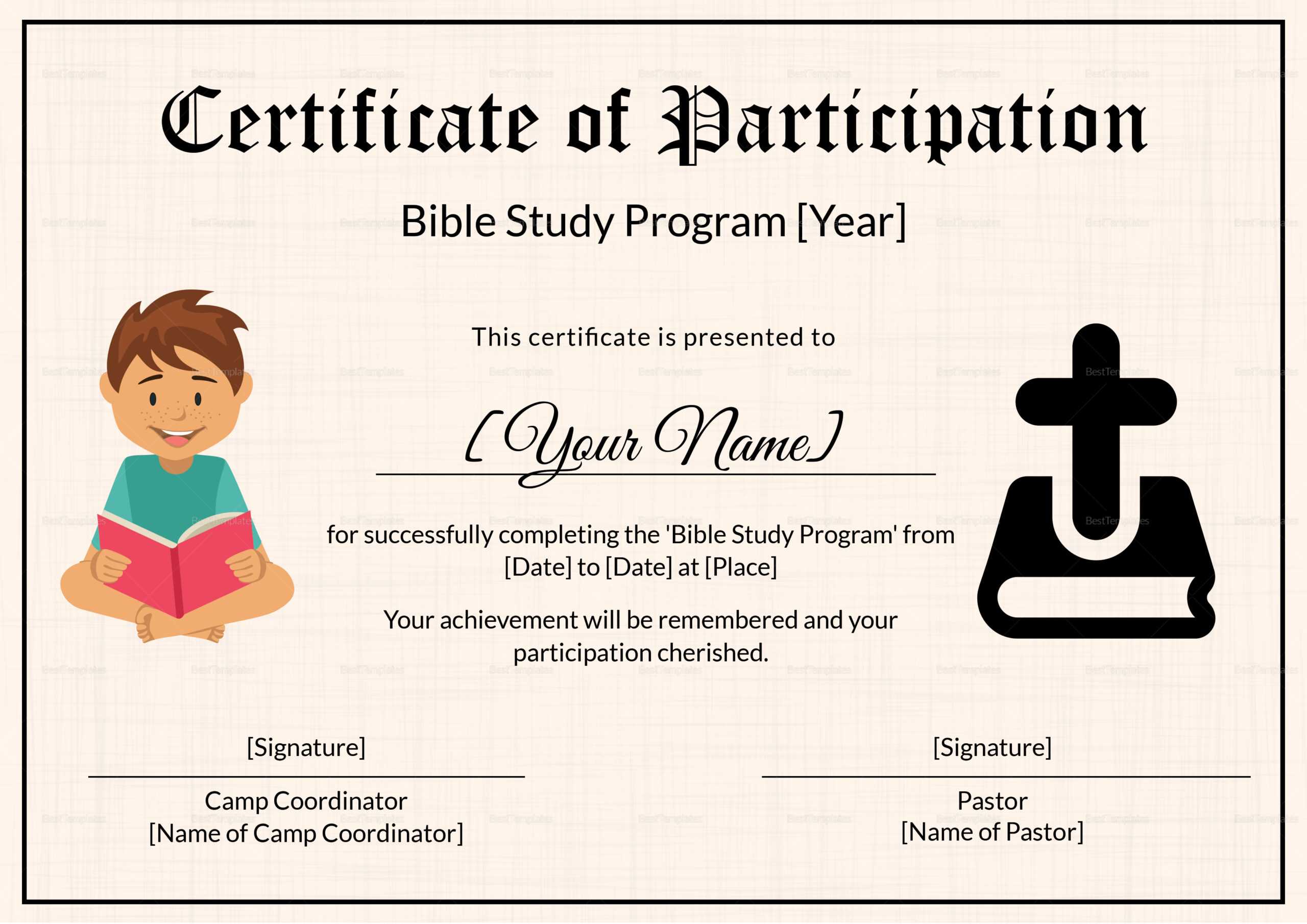 Bible Prophecy Program Certificate For Kids Template Throughout Christian Certificate Template