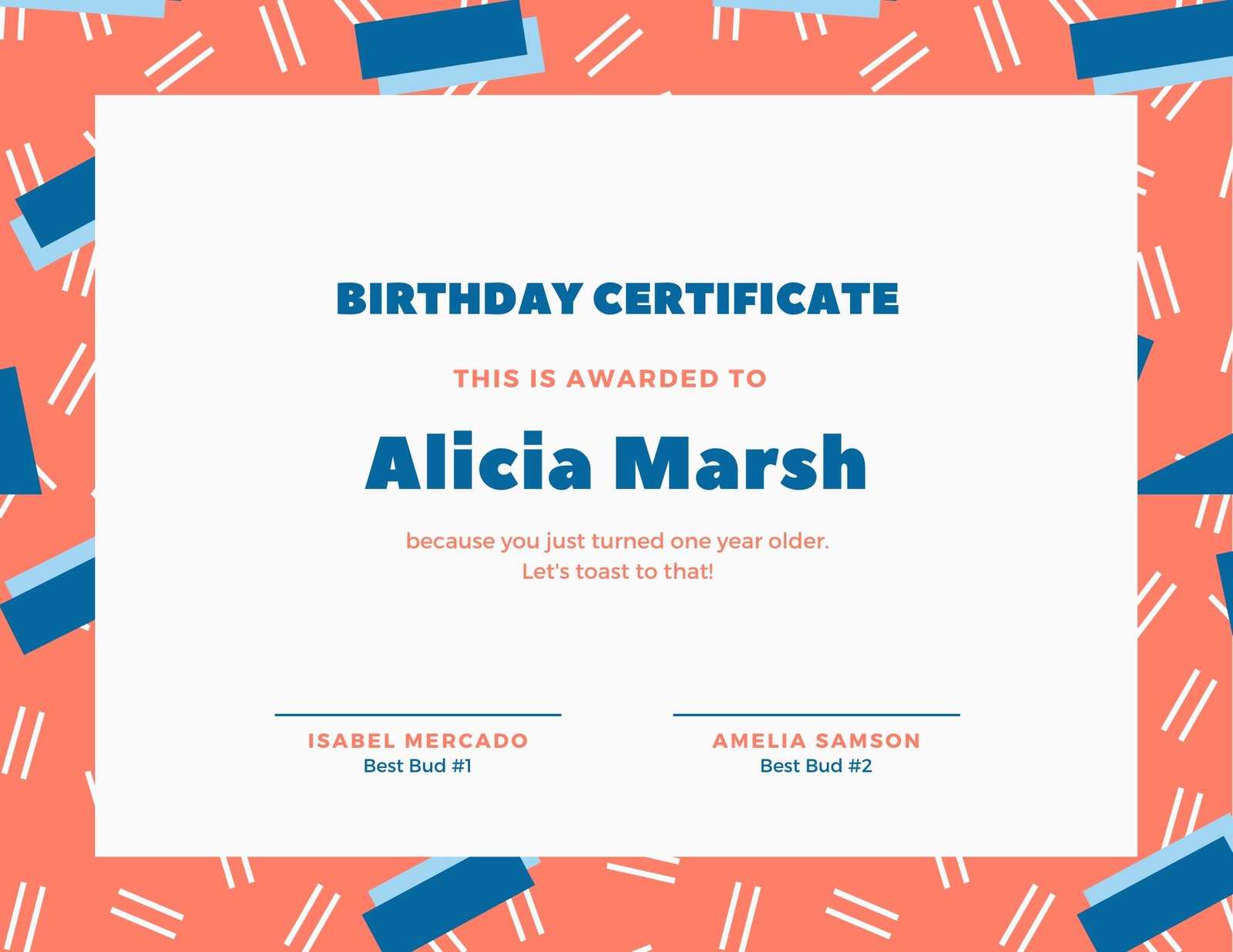 Blue And Coral Fun Pattern Birthday Certificate – Templates With Fun Certificate Templates
