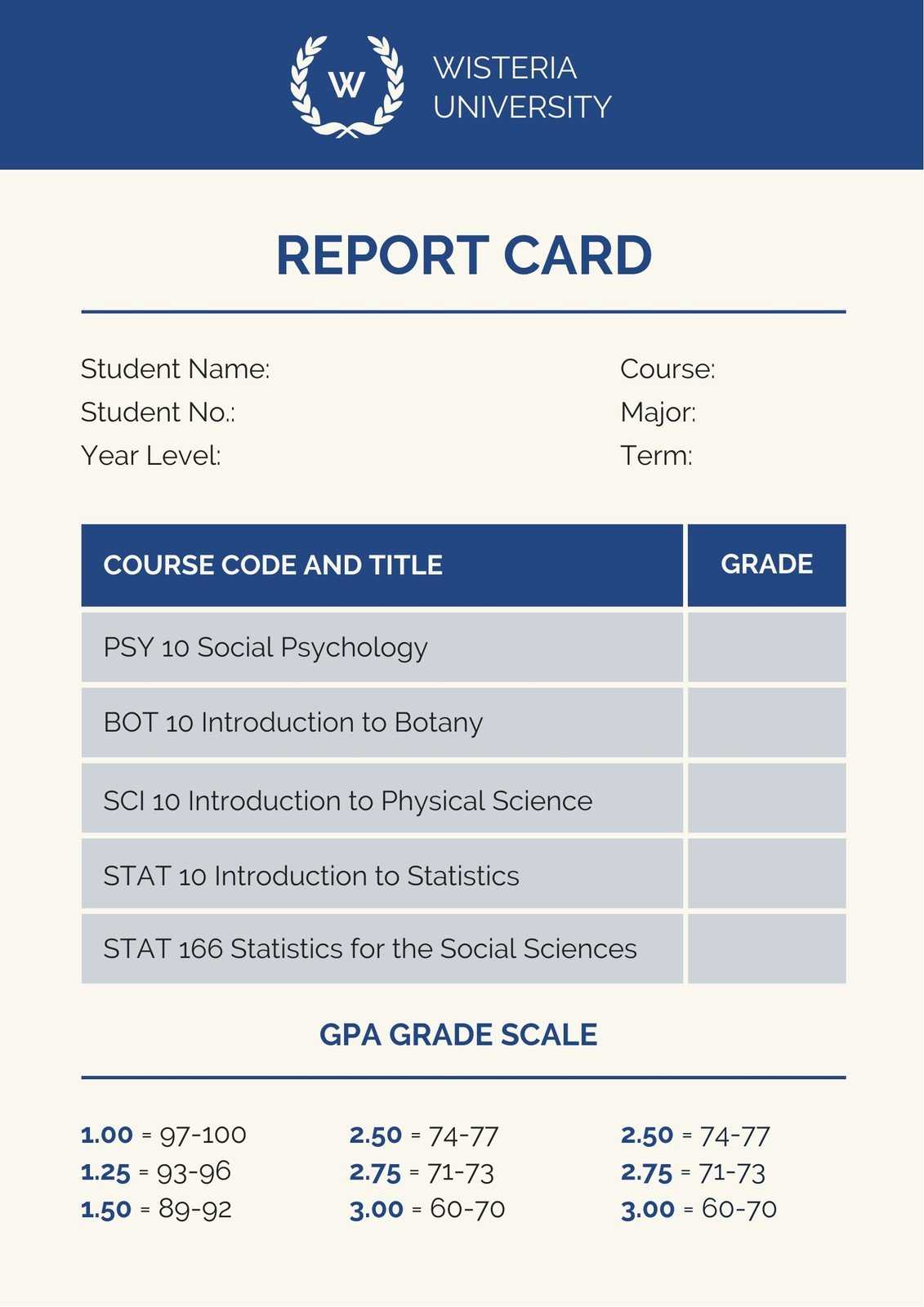 Blue College Report Card - Templatescanva Inside College Report Card Template