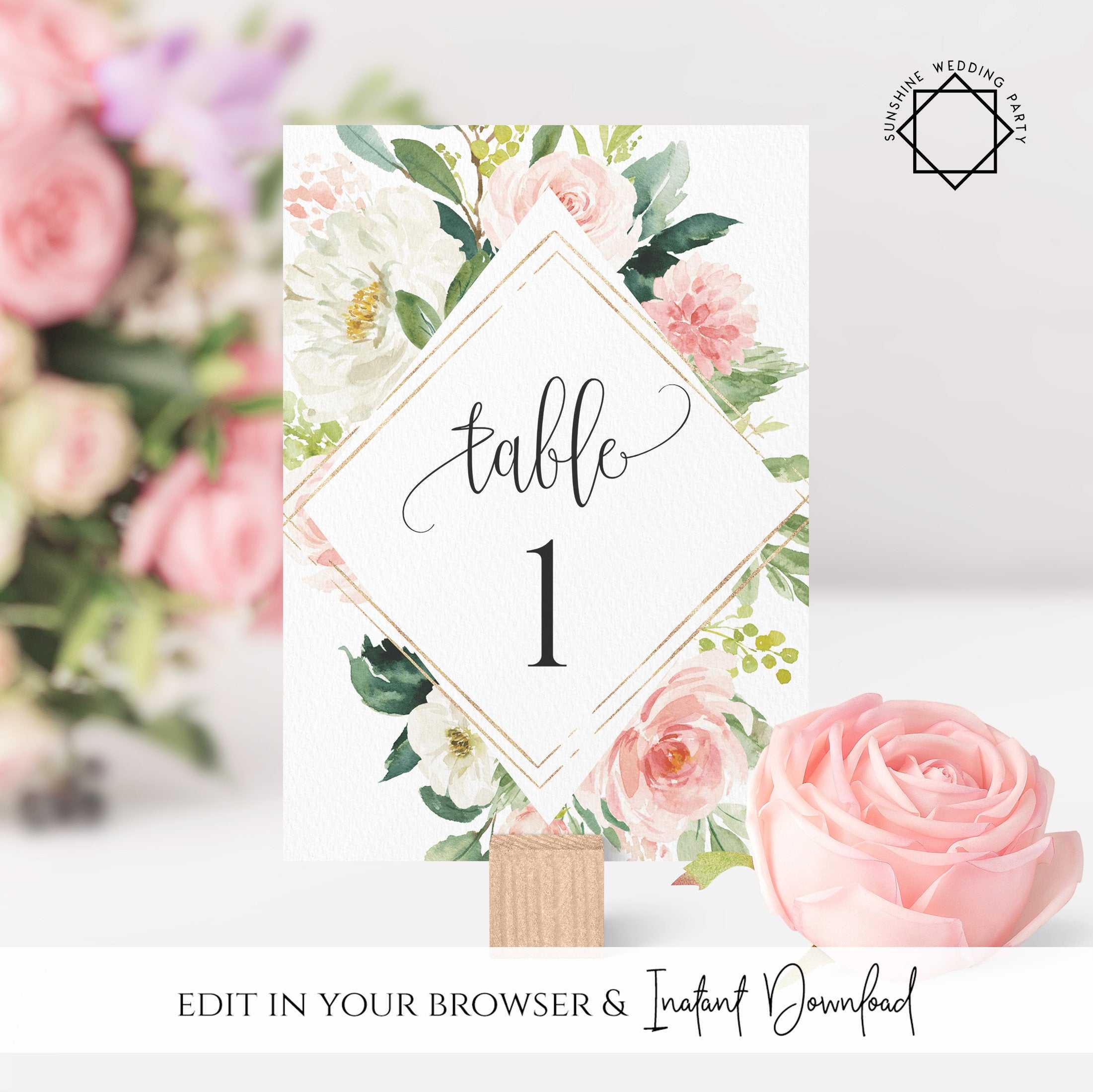 Blush White Floral Wedding Table Number Sign Template Printable Wedding  Table Number Card Template Editable Instant Download Templett Pdf F5 Pertaining To Place Card Template 6 Per Sheet