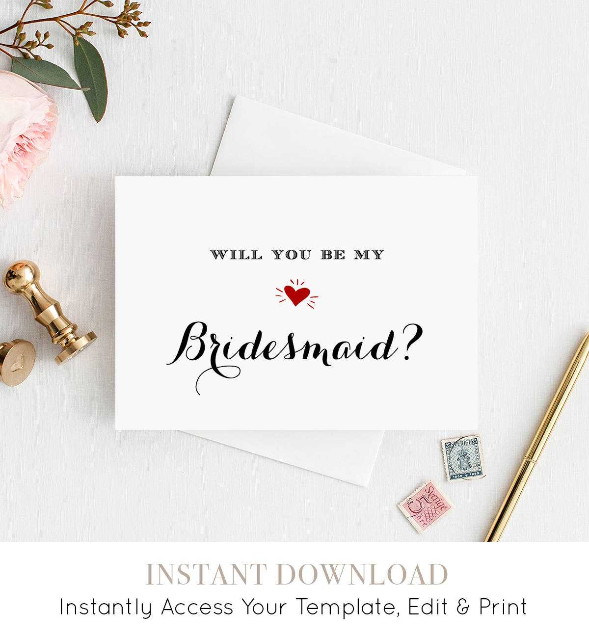 Bridesmaid Card Template, Printable Will You Be My Within Will You Be My Bridesmaid Card Template